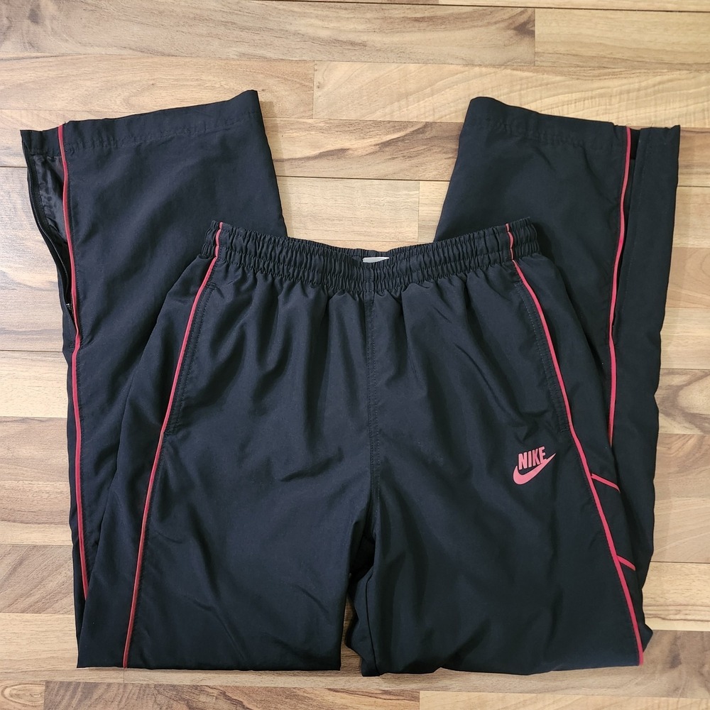 VTG Nike Windbreaker Pants Baggy Zip Leg Size Medium Black/Red Y2K